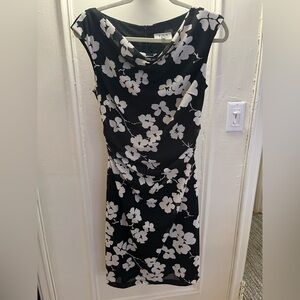 David Meister black & white flower print dress.  Sleeveless